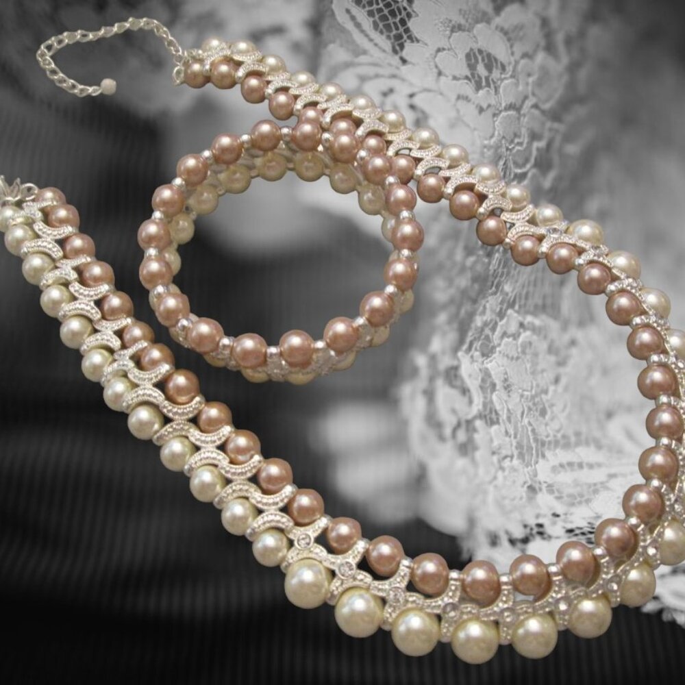 Vintage Retro Shofel Bros Signed SHB Faux Pearl Necklace Bracelet Set - Picture 7 of 8